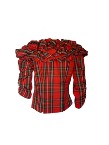 Plaid Statement Shawl collar Blouse - Victor Costa